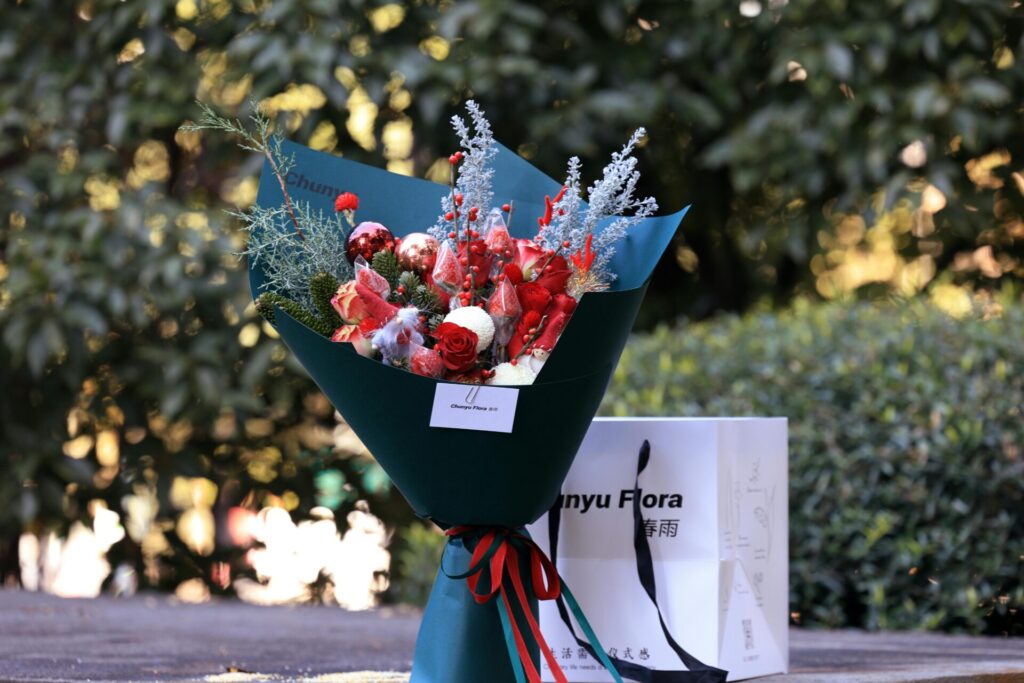 Beautifully arranged floral bouquet captured in a serene outdoor space, perfect for any occasion.